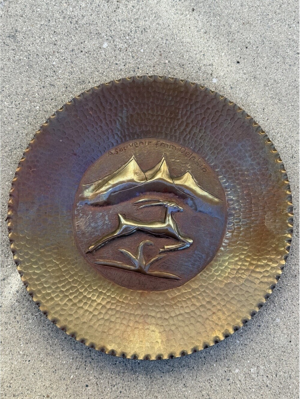 Vintage Hand Hammered Brass Copper A Souvenir From Delphi Greek Wall Plate